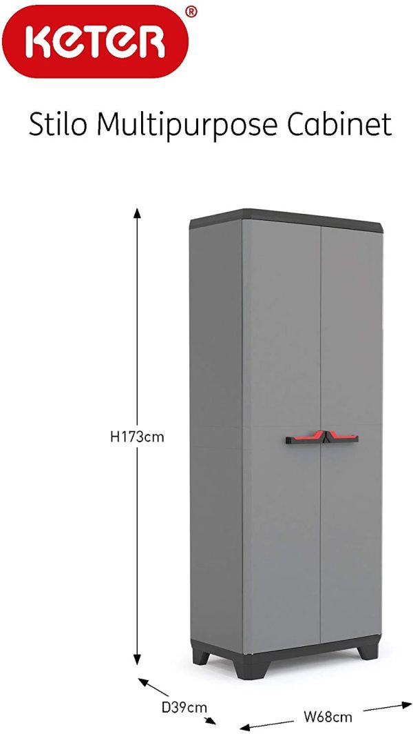 Keter Armadio Portascope Stilocon 3 Ripiani Regolabili, Colore Grigio, 68 x 39 x 173 cm - immagine 3