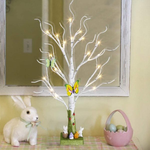 Albero di Pasqua Bianco con Coniglietto, a Batteria con Ramo Luminoso, Albero Luminoso per Bambini fissato Regalo di Pasqua all'Interno (60 cm/24 LED) - immagine 5