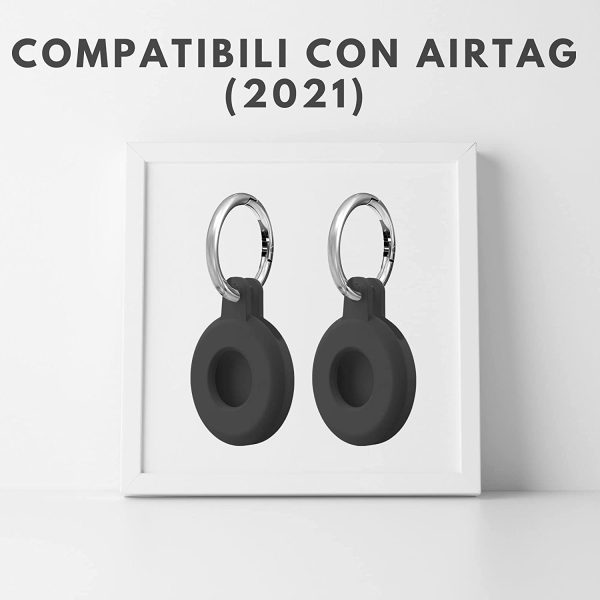 Z KONO | Custodia In Silicone Per Dispositivi AirTag (2021) | N??2 Custodie In Morbido Silicone + N??2 ganci in acciaio | Proteggono Dagli Urti | Lavabili E Flessibili | Colore Nero e Nero - immagine 4