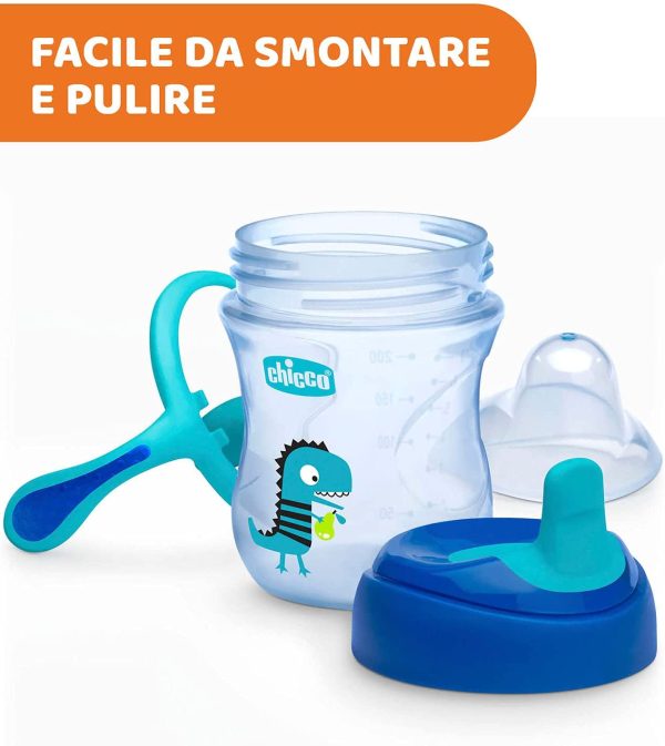 Chicco Training Cup Bicchiere Antigoccia Bambini 200 ml, Tazza 6+, Colori assortiti, 1 pezzo