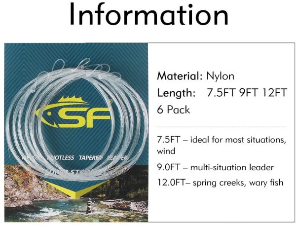 SF Pre-legato Loop Leader Conico Pesca a Mosca Tapered Leader Nylon (6 confezioni) 7.5FT 9FT 0X 1X 2X 3X 4X 5X 6X 7X - immagine 4