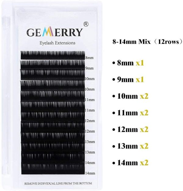 Extension Ciglia, Ciglia One to One Ciglia 0.05 curvatura C Lunghezza 8-14mm Mix Individual Extension Ciglia Professionali di GEMERRY (0.05-c curl-mix 8-14mm) - immagine 9