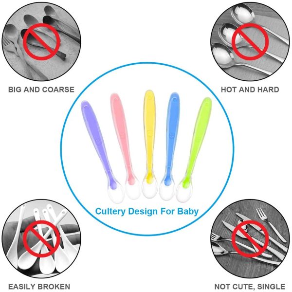 Vicloon Cucchiaino Svezzamento, 5Pcs Cucchiaio per Bambini, Cucchiaino Silicone Neonato con Manico Lungo e Punta Morbida, Cucchiaini per Alimentazione per Bambini 4 Mesi+, Lavabili in Lavastoviglie - immagine 7