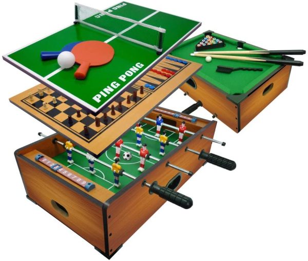 Sport One Calcetto e biliardo da appoggio, Gioco da tavolo 6 in 1, Calcetto balilla misure 51x31x16cm, Bigliardino da casa con giochi da tavola: ping pong, scacchi, dama, backgammon, Legno - immagine 4