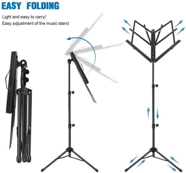 MARTISAN Leggio Musicale Robusto Portatile e Pieghevole Leggio in Metallo, Altezza Regolabile Leggio, Leggero e Compatto per Riporre o Viaggiare con la Borsa per il Trasporto, Nero