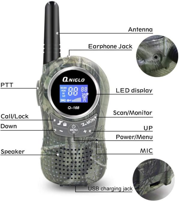 QNIGLO Walkie Talkie Ricaricabili per Bambini, 2 Miglia A Lunga Distanza E 8 Canali, Walkie Talkie con Attivazione Vocale PMR Ricaricabile per Adulti E Bambini - immagine 3