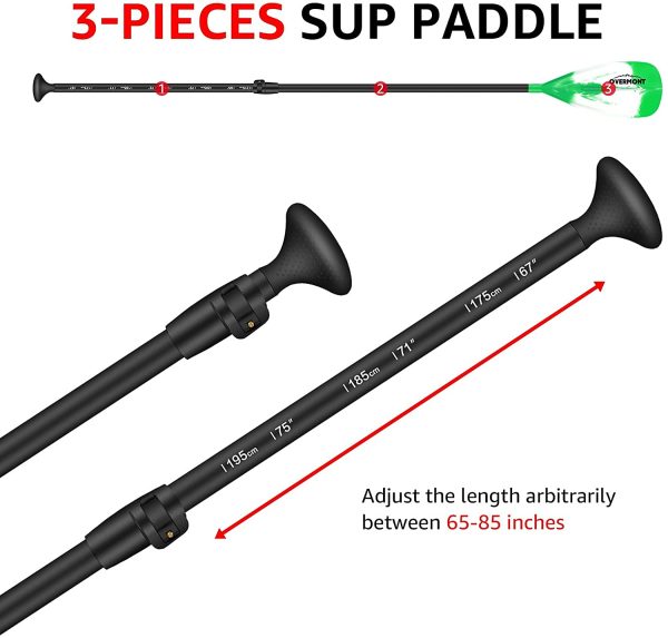 OVERMONT 3 Pezzi Pagaia Telescopica 162cm-215cm Kayak Stand Up Paddle in Alluminio Regolabili Removibili con Manico Antiscivolo per SUP Kayak Canoa Boat Canoe Surfboard, Barche gommone, Nero - immagine 4