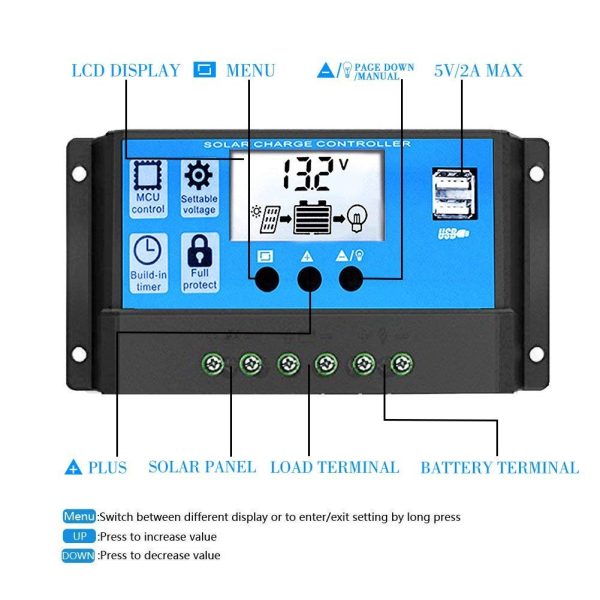 Y&H 10A 12V 24V regolatore di carica solare automatico Controller PWM LCD Dual USB 5V uscita pannello solare regolatore fotovoltaico - immagine 6