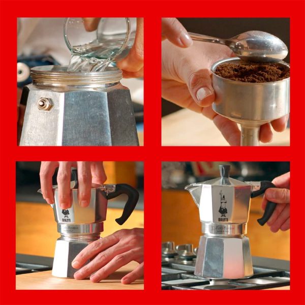 Caffettiera Moka Express 1 Tazze, Manico Anti Scottatura, Non Adatta a Induzione, 1 Tazze (60 ml), Alluminio - immagine 5