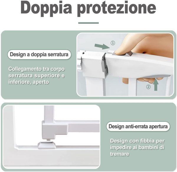 Cancelletto per Bambini, Cancelletto di sicurezza Senza foratura, Cancelletto per Cani Auto-Close, Cancello Sicurezza Bambini 90?? Stop, Estensibile Cancelletti per Bambini, Bianco, 82-89cm - immagine 7