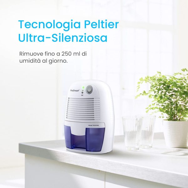 Deumidificatore D'Aria Mini Compatto, Silenzioso e Portatile, 500ml, per Muffa e Umidit??, ideale per Casa, Cucina, Camera da letto, Camper, Ufficio, Garage, Bagno e Cantina - immagine 2