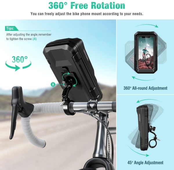 WACCET Porta Cellulare Bici Impermeabile, Porta Cellulare Moto Universale Supporto Cellulare Bici con Touch Screen in TPU/Face ID Rotazione a 360??Supporto Cellulare Moto per Smartphone 4,0-6,7" - immagine 4