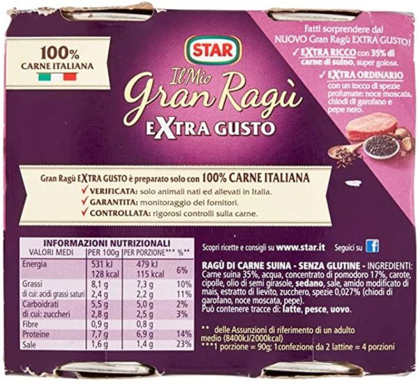 Star Il Mio Granrag?? Extra Gusto, 2 X 180g, Rag?? Tradizionale, 100% Carne Italiana Controllata, Extra Ricco Con Spezie Profumate. Senza Conservanti E Senza Glutine, 360 Grammo - immagine 6