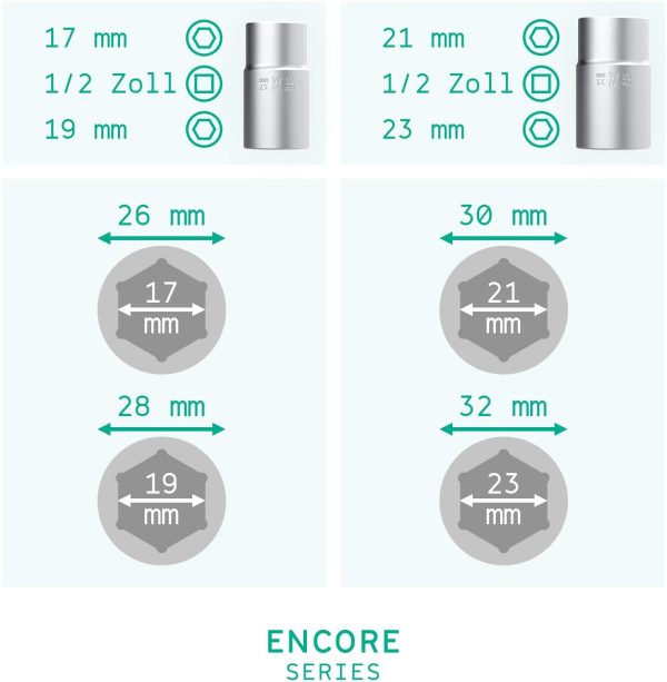 Set di 4 chiavi telescopiche per dadi ruota. Con inserti da 17/19 mm e 21/23 mm e chiave per pneumatici allungabile I motorino da 0,5 pollici I incl. custodia WIESEMANN 1893 I 80249 - immagine 3