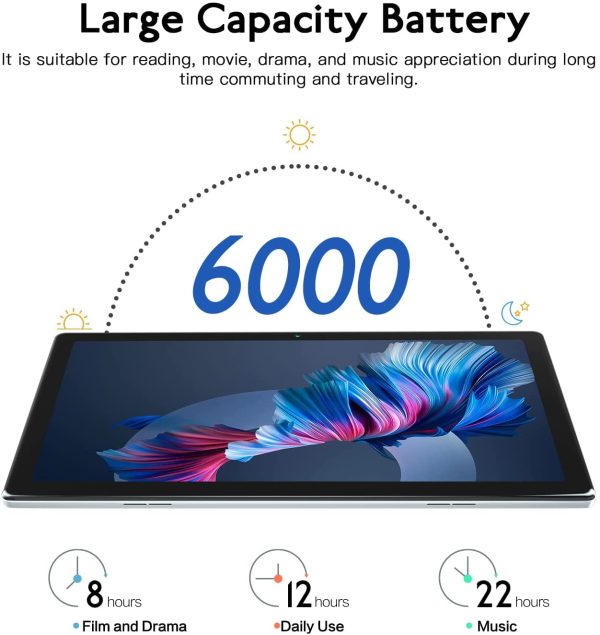 Tablet 10 Pollici, Android 10.0, Display 10.1" HD, Processore Quad-Core, Espansione SD da 128 GB 6000mAh WIFI GPS Doppia Fotocamera, D'argento - immagine 5