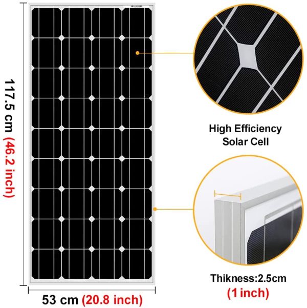 DOKIO Pannello Solare 100W 12V Monocristallino Fotovoltaico Impianto Camper Casa Baita - immagine 6