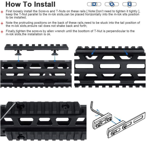 SYWAN 5 Confezioni di binari in polimero M-Lok Picatinny, 5 Slot 7 Slot, 9 Slot, 11 Slot, 13 Slot, Accessori Leggeri con 10 Dadi a T, 10 Viti e 1 Chiave Inglese - immagine 5