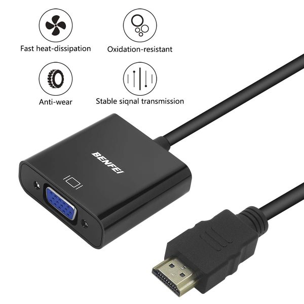 BENFEI Adattatore HDMI a VGA, HDMI-VGA Placcato in Oro (da Maschio a Femmina) per Computer, Desktop, Laptop, PC, Monitor, proiettore, HDTV, Chromebook, Raspberry Pi, Roku, Xbox e Altro - Nero - immagine 5