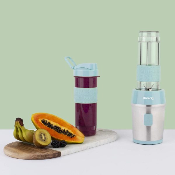 H.Koenig Mini frullatore portatile SMOO16,Compatto 570ml,Senza BPA,4 Lame Inox,300W,2 Bottiglie Portatili,2 Coperchi da Viaggio,Mixer per Smoothie - immagine 3