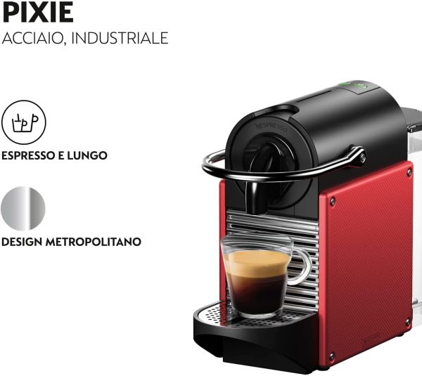 Pixie EN124.R Macchina per caff?? Espresso di De'Longhi, 1260 W, Plastica, Rosso, Metallo