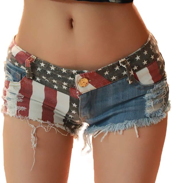 Donna Vita Bassa Shorts/del Denim Pulsante Sexy Hole Thong Raw Edges con Tasche Stretti Mini Pants,a,S - immagine 3