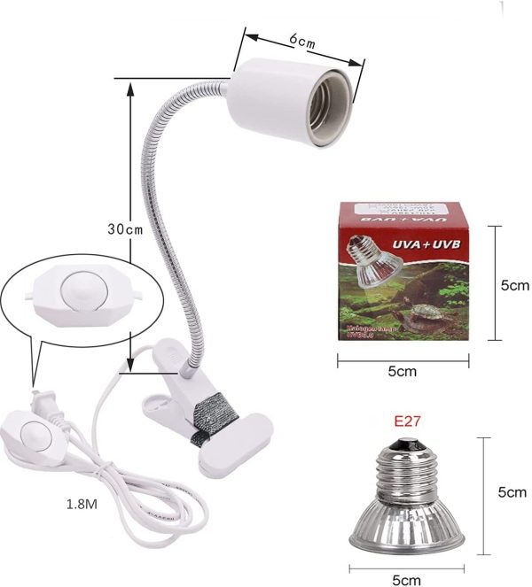 Lampada riscaldante per tartaruga acquario lampada riscaldante per rettili E27 UVA + UVB lampada hot spot per rettili acquario per rettili 25W-75W (bianco) - immagine 4