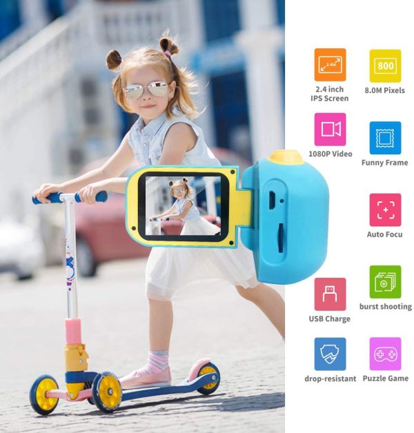 Fotocamera per Bambini Giocattolo Videocamera Digitale per Bambini Giocattolo per Bambini Schermo HD da 2.4 pollici 1080P con 32 GB TF Card Giocattoli da Regalo da 3 a 12 anni Ragazzi e Ragazze (blu) - immagine 7