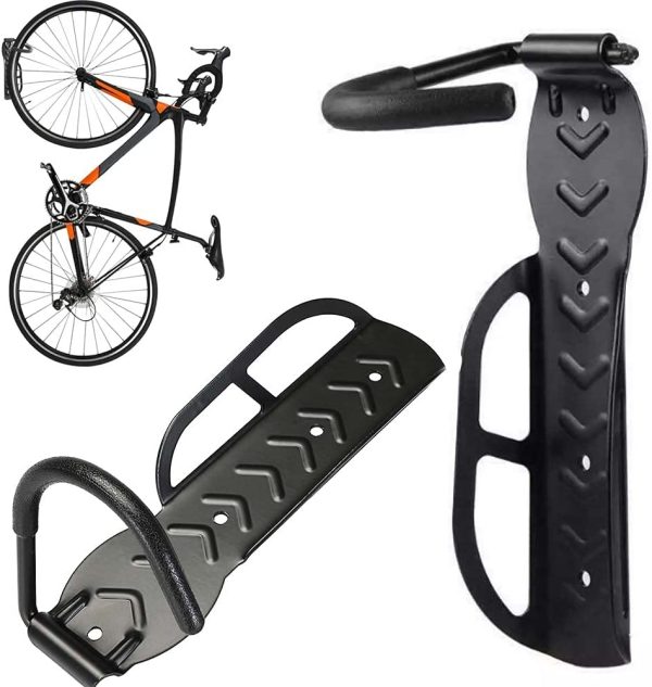 Set 2 Staffe Ganci Porta Bicicletta Bici da Parete Muro Staffa Gancio Supporto Pieghevole in Gomma Salvaspazio per Mountain Bike Superficie Antiscivolo in Acciaio per Casa Cantina Garage