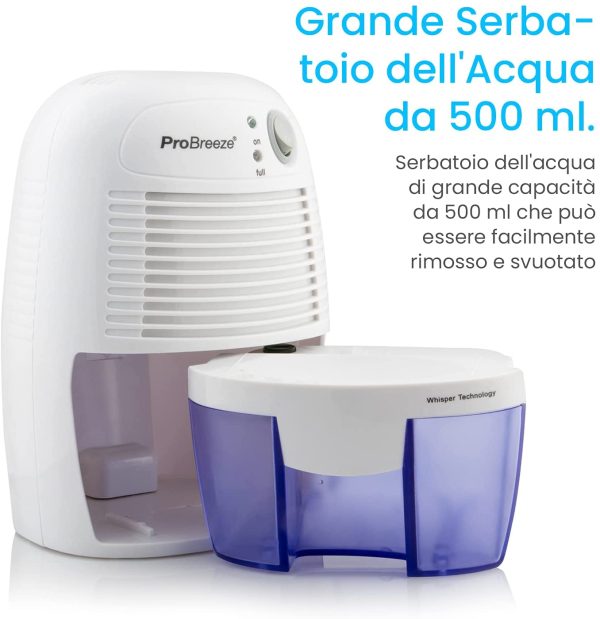 Deumidificatore D'Aria Mini Compatto, Silenzioso e Portatile, 500ml, per Muffa e Umidit??, ideale per Casa, Cucina, Camera da letto, Camper, Ufficio, Garage, Bagno e Cantina - immagine 6