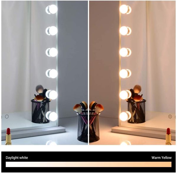 Specchio da Trucco Hollywood Specchio da toeletta con luci a LED 18 Pezzi Specchio da Parete con Specchio 10x ingranditore e Smart Touch Screen Specchietto da Toilette (Argento 52 * 61cm) - immagine 8