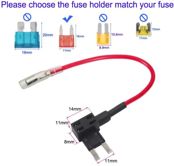 ACS 12V-24V Portafusibili a Lama con 16AWG Filo, Piccolo Dimensioni ADD-a-Circuit Fusibili Tap, con 6pcs Fusibili a Lama (3A/5A/7.5A/10A/15A/20A) e Estrattore di Fusibili (Confezione da 4) - immagine 7