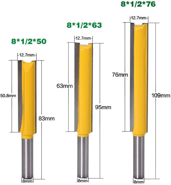 3 Pcs 8MM Gambo Extra Lungo Fresa a Taglienti Diritti per Canali, Punta da Fresatrice Verticale Dritta con Doppia Scanalatura Fresa Lavorazione Legno - immagine 4