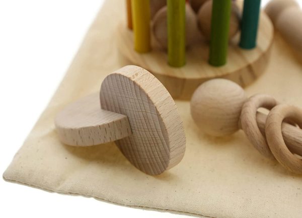 Cesto dei Tesori Montessori 5 Elementi e Baby Roller Arcobaleno per bambini 3-12 mesi - immagine 2