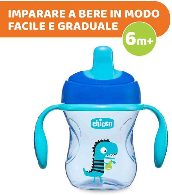 Chicco Training Cup Bicchiere Antigoccia Bambini 200 ml, Tazza 6+, Colori assortiti, 1 pezzo - immagine 3