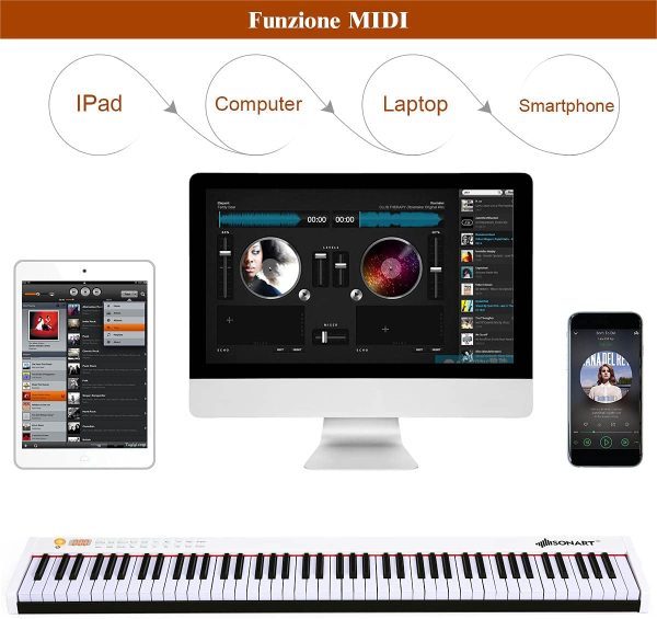 COSTWAY Pianoforte Digitale 88 Tasti, Tastiera Elettronica Portatile con Tasti Pesati, Funzione MIDI e Bluetooth, Ideale per Bambini e Adulti