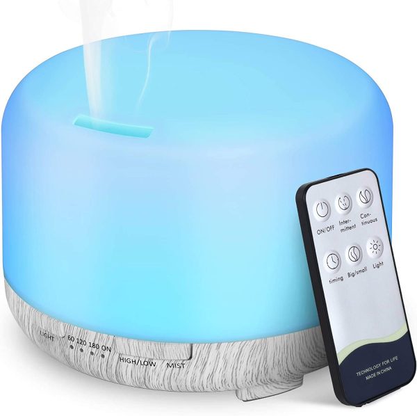 Diffusore di Oli Essenziali 450 ml, Umidificatore Ultrasuoni Diffusore di Oli Essenziali con 14 LED Colori per SPA,Yoga,Camera da Letto (Bianca)