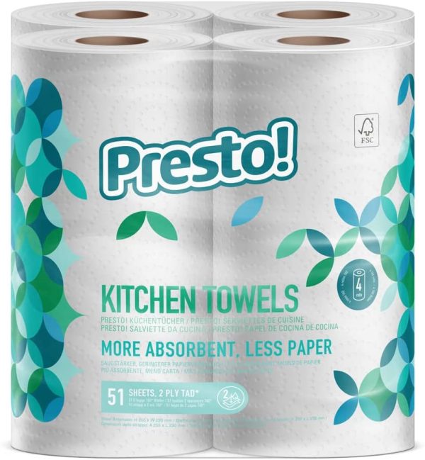 Amazon Brand - Presto! Tad Kitchen Rolls Extra Absorbent, 8 pack