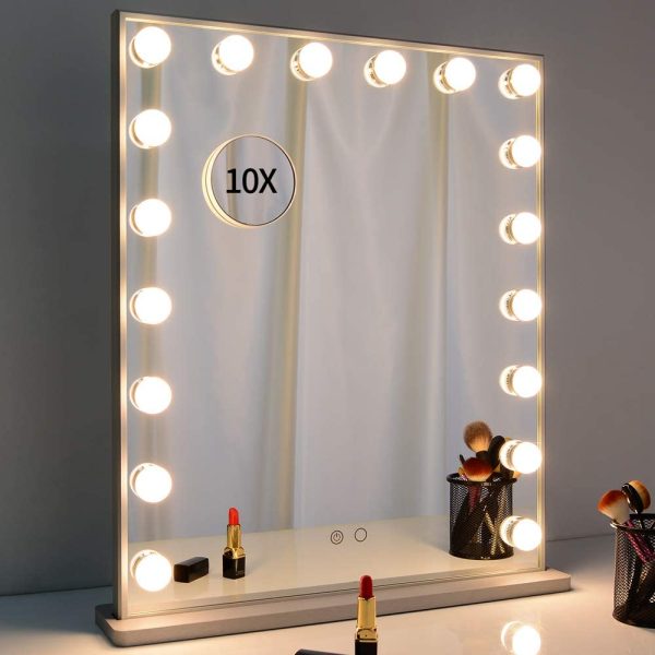 Specchio da Trucco Hollywood Specchio da toeletta con luci a LED 18 Pezzi Specchio da Parete con Specchio 10x ingranditore e Smart Touch Screen Specchietto da Toilette (Argento 52 * 61cm) - immagine 3