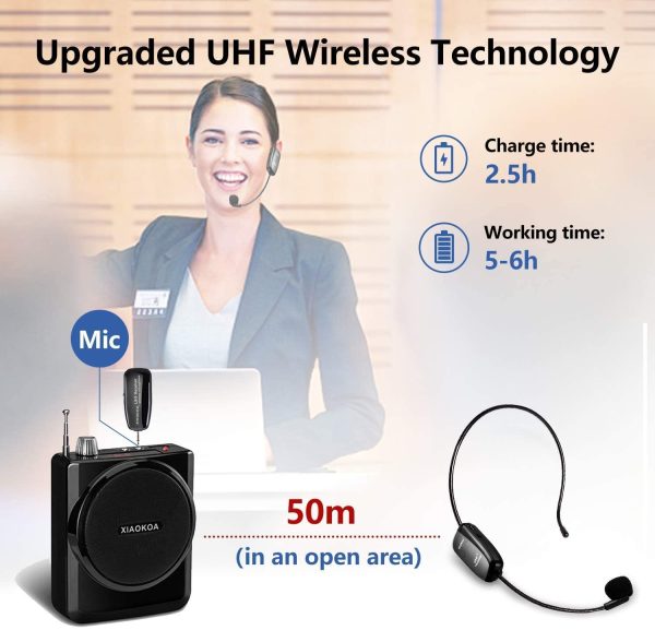 XIAOKOA Wireless Microfono,UHF Microfono Senza Fili, 50 m Di Trasmissione Wireless,Archetto e Palmare 2-in-1,per Guida Turistica/Insegnamento/Promozione/Discorso - immagine 3