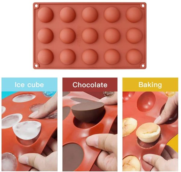 homEdge Stampo in silicone a semisfera da 15 cavit?? piccola, confezione da 3 stampi da forno per fare cioccolato, torta, gelatina, mousse a cupola - immagine 6