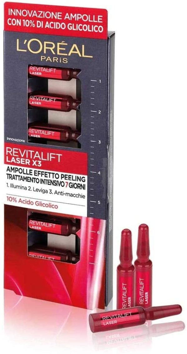 L'Or??al Paris Ampolle Revitalift Laser X3, Arricchite con Acido Glicolico Puro Concentrato al 10%, Effetto Pelle Nuova, 7x1 ml - immagine 2