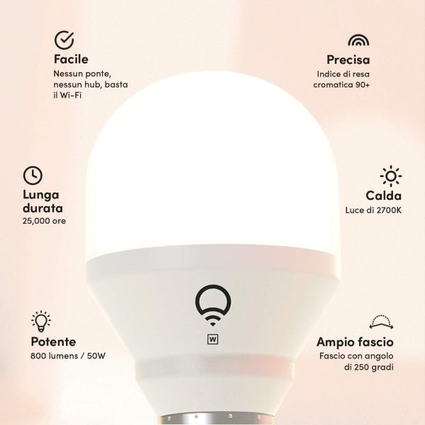 LIFX White A60 800 lumen [E27], Lampadina LED Wi-Fi Smart, Bianco caldo, Attenuabile, Non necessita di alcun ponte, Compatibile con Alexa, Hey Google, Apple HomeKit - immagine 2