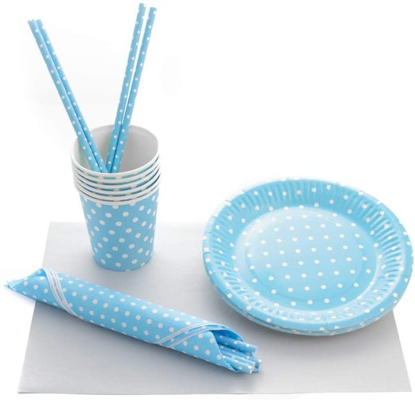 Set di stoviglie monouso in Cartone per Feste di Compleanno, Baby Shower, Feste per 30 Persone. Include Ghirlanda, tovaglioli, Tazze, Piatti e cannucce di Carta e Cartone Ecologico