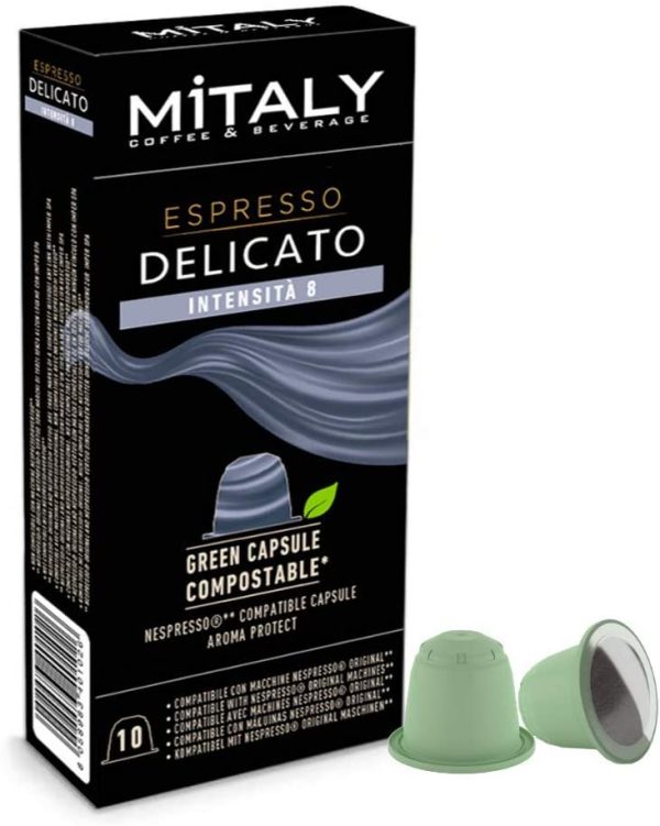 MITALY Espresso Delicato, 100 Capsule Compostabili, 10 Astucci x 10 Capsule Compatibili Nespresso?*, Capsule caff?? 100% Compostabili, Eco-Friendly, Con Caff?? Arabica di Alta Qualit?? - immagine 2