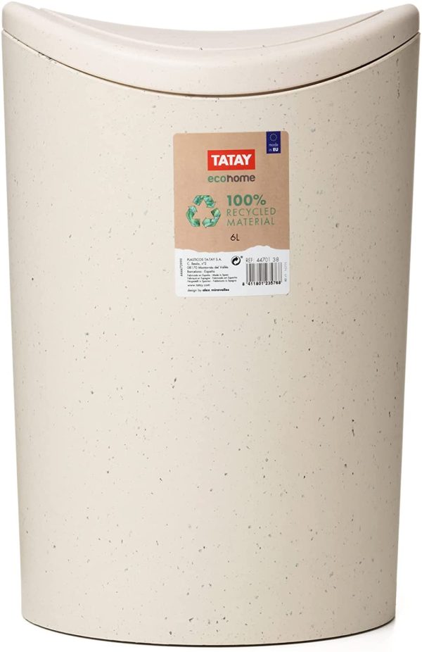 Pattumiera da Bagno con Coperchio Ribaltabile Ecohome, Capacit?? 6 Litri, Realizzata in Polipropilene, Senza Bpa, Materiale Riciclato al 100%, Misura 19 x 19 x 28 cm - immagine 5