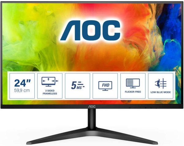 AOC 24B1H Monitor LED da 23.6", Pannello MVA, FHD, 1920 x 1080, No VESA, VGA, HDMI, Senza Bordi, Nero