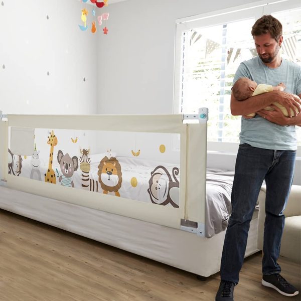 Barriera Letto Bambini, Sponda del Letto per Neonati Alzabile Verticalmente, Altezza Regolabile, 180 x 93 cm, Bianca - immagine 4