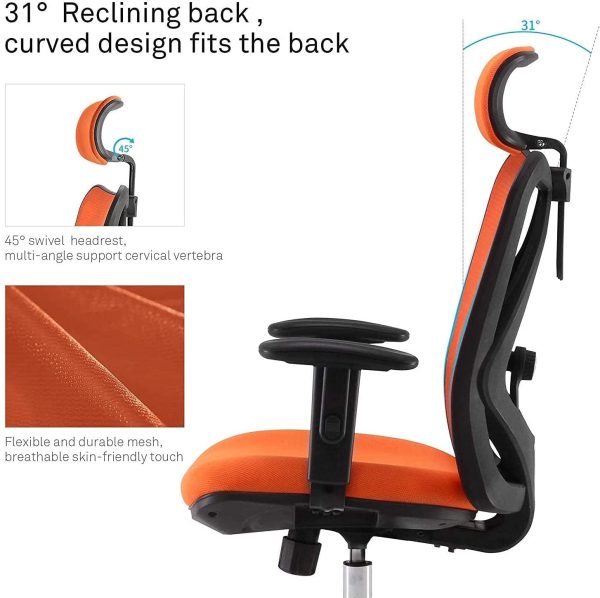 M18,Sedia Ergonomica da Ufficio,Sedia da Ufficio con Braccioli Regolabili 3D,Sedia Ergonomica con Supporto Lombare,Sedia Gaming con Poggiatesta Regolabile,Delicato sulla Pelle Mesh (Rosso) - immagine 3