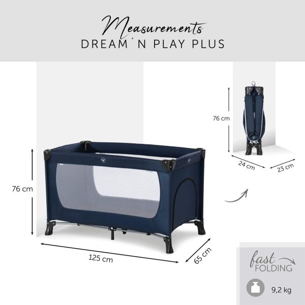 Hauck Reisebett Dream N Play Plus / f??r Babys und Kinder ab Geburt bis 15 kg / 120 x 60 cm / Leicht / Kompakt Faltbar / Inkl. Trage Tasche / Schlupf / Navy Blau