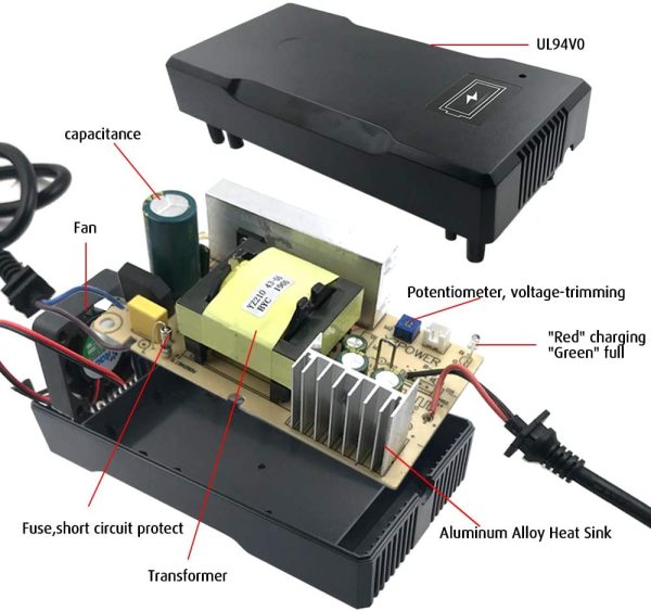 YZPOWER Caricabatterie 42v 5A,Caricabatteria 36v Litio Universale, per Caricabatteria Bici Elettrica,Scooter Elettrico, Caricatore Monopattino con connessione 1.6mm*8mm - immagine 3